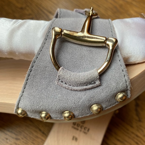 Gucci Blue Suade Horsebit Clog Sandals - Picture 5 of 13